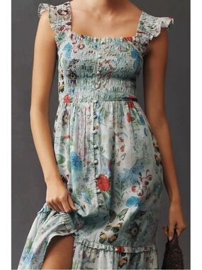Anthropologie - The Peregrine Flutter Sleeve Cotton Floral Midi Dress